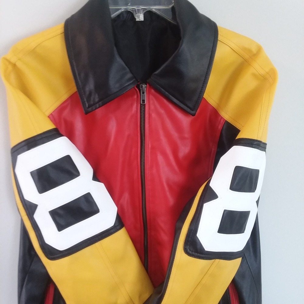 8 Ball Jacket Mens Retro Style Bomber Full Zip Red Yellow Black Faux Leather Lg - Picture 14 of 16